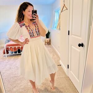 Tuckernuck Carolina K White Multicolored Embroidered Cotton Maxi Dress Medium